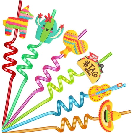 24pcs mexican fiesta straws for party favors - reusable plastic drinking straws for cinco de mayo party supplies, fun mexican fiesta taco themed birthday party straws for kids & adults party supplies