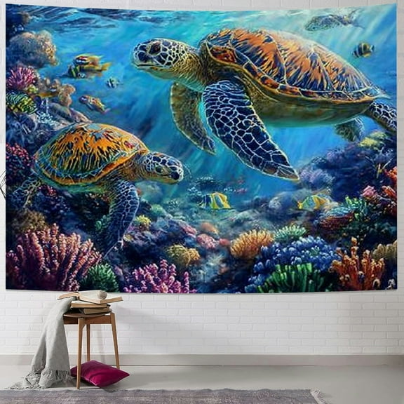 BCIIG Turtle Ocean Corals Tapestry Wall Hanging Unique Style Home Decor 40x30inch