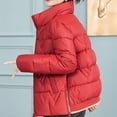 thumbnail image 3 of XPMWRP Women's Quilted Thicken Puffer Zip Jacket Long Sleeve Stand Collar Solid Color Coat Warm Winter Loose Trendy Padded Coat with Pockets Red L, 3 of 6