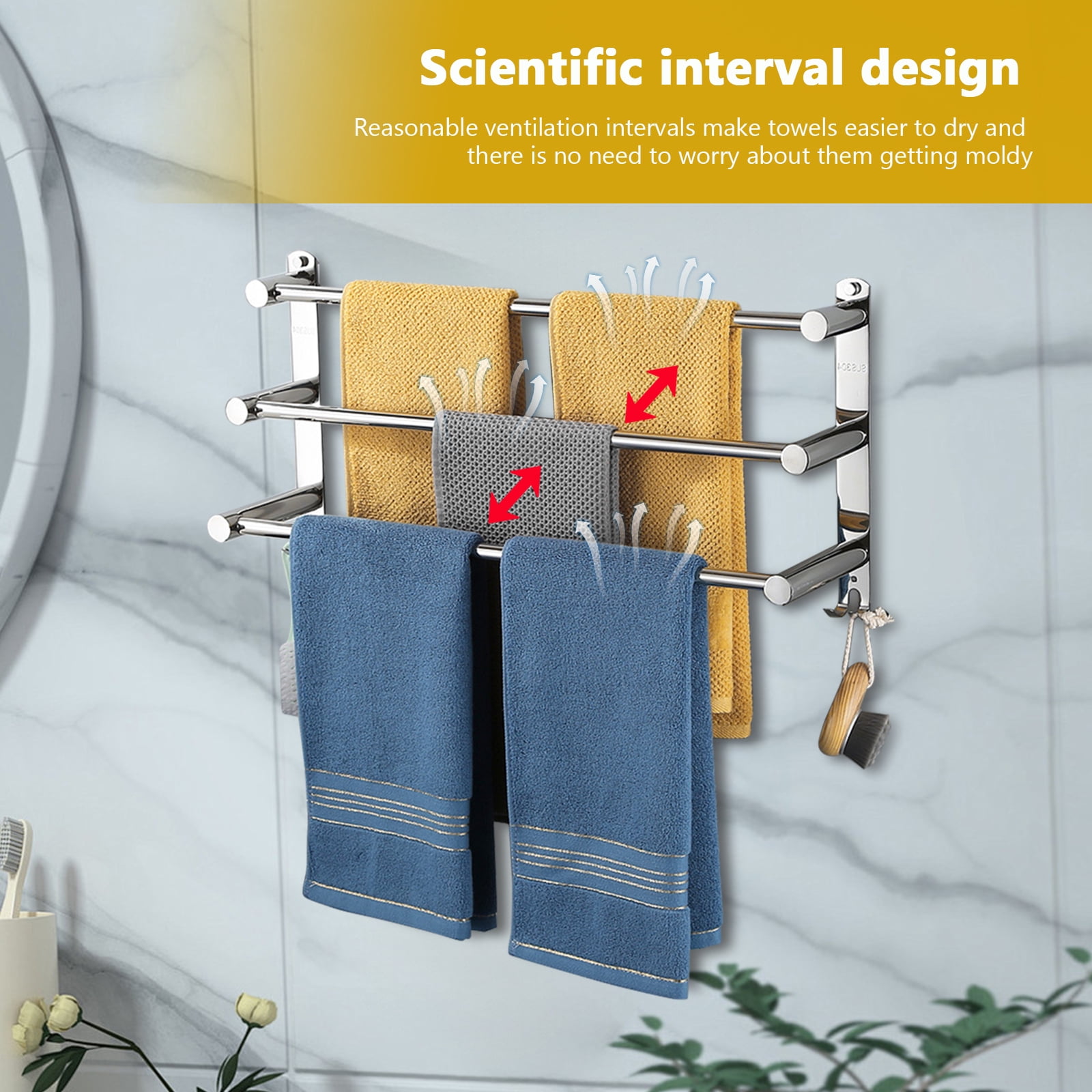 16- to 30-inch Adjustable Towel Rack for The Bathroom and Kitchen, Hand Towel Holder,  SUS304 Stainless Steel, Rust-resistant Wall Mount, No Drilling Required ,Silvery