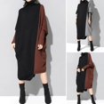 thumbnail image 4 of Vestido de otoño-invierno de gran tamaño con cuello alto medio, estilo vintage, con retazos, manga larga, murciélago, informal, 4 of 4