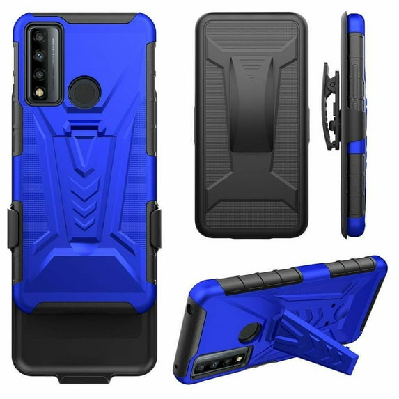 Compatible for TCL 20 A 5G T768S Holster Cover Phone Case + Tempered Glass - Blue