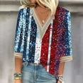 thumbnail image 2 of Feancey Womens 4th of July Tops Casual 3/4 Sleeve Lace V-neck Loose Tunics American Flag Print Dressy Blouses Summer Plus Size Trendy Patriotic Pullover Shirts, 2 of 5