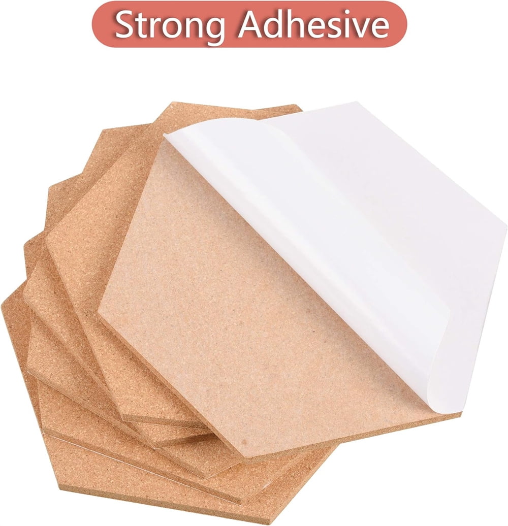 NOGIS 6 Pack Cork Board Hexagon Bulletin Boards Cork Tiles 8"x7" - 1/4" Self-Adhesive Corkboards with 40 Push Pins Mini Wall for Wall Home School Office Decorative
