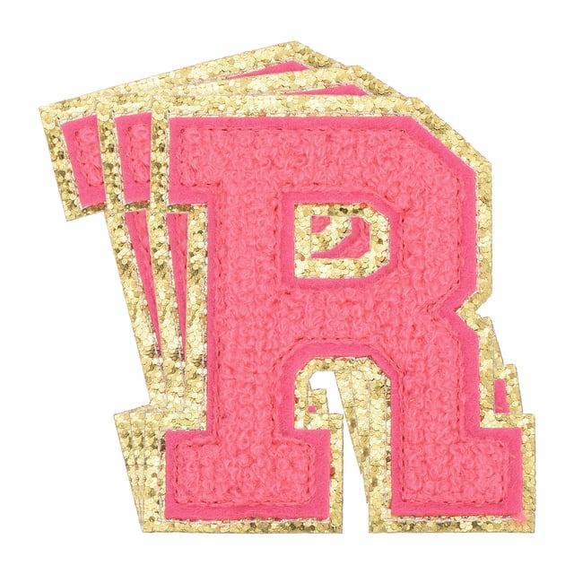 Uxcell Chenille Letter x Patches Large Size 3.15"x2.76" 3PCS(Hot Pink) Shape R