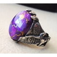 thumbnail image 3 of Purple Copper Turquoise Eagle Ring, Natural Copper Turquoise, Silver Jewelry, 925 Silver Ring, Birthday Gift, Heavy Mens Ring, Arabic Design, Ottoman Style Ring, Christmas, Turkey Mens Signet Ring, 3 of 6