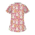 thumbnail image 5 of Printed Scrub Tops，Scrubs for Women Trendy Easter Printing Plus Size Scrubs Tops Casual V Neck Short Sleeve Uniform with Pocket，Pink，XL, 5 of 5