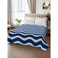 thumbnail image 2 of Navy Blue White California King Size Flat Sheet, Wrinkleproof & Fadeproof Cooling Flat Bed Sheet Only, Abstract Waves Water Ripple Striped Breathable Soft Bedding Top Sheets 108 x 98 Inches, 2 of 8