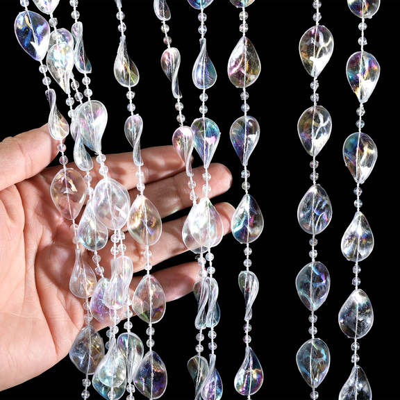 137.8 ft Beaded Curtain, Iridescent Maple Leaf and Round Acrylic Hanging Beads, Retro Curtains for Doorway Room Divider, Crystal Beaded Doorway Curtain for DIY Decor