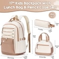 thumbnail image 2 of 3PCS Teen Backpacks Set with Lunch Pack Pencil Case, Lightweight Waterproof Daypack Travel Bookbag, Brown & Beige, 2 of 9