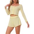 thumbnail image 4 of INSPIRE CHIC Women's Lounge Set Long Sleeve Pajamas Button Shirts with Shorts 2 Piece Y2k Workout Sets XS Yellow, 4 of 5