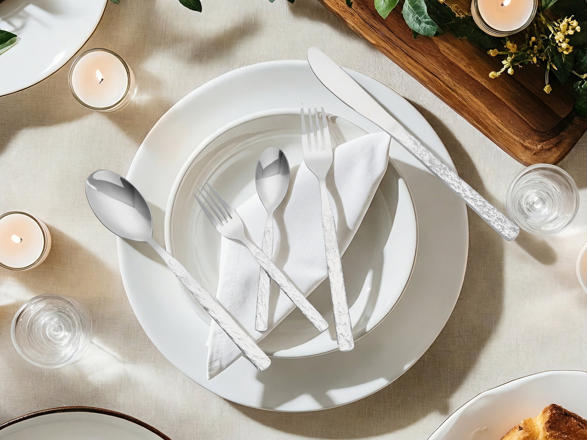 Unique Bargains Stainless Steel Mirror Polished Flatware Set for Kitchen Silver 30pcs