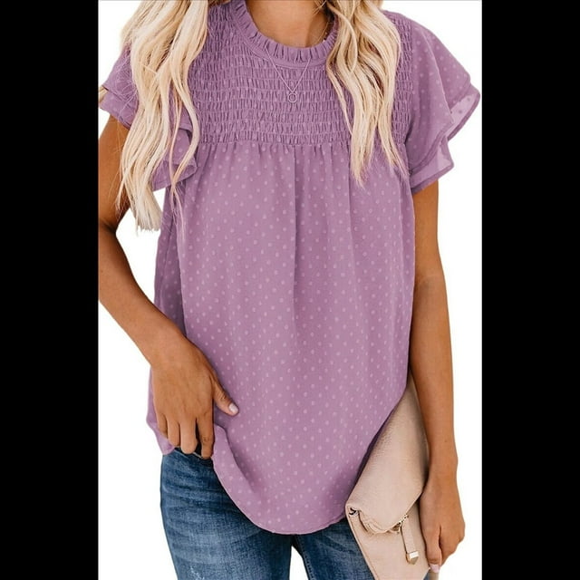 Blusas Casuales de Corta con Cuello Redondo, Encaje, Crochet y Pompones para Mujer, Color , Talla M