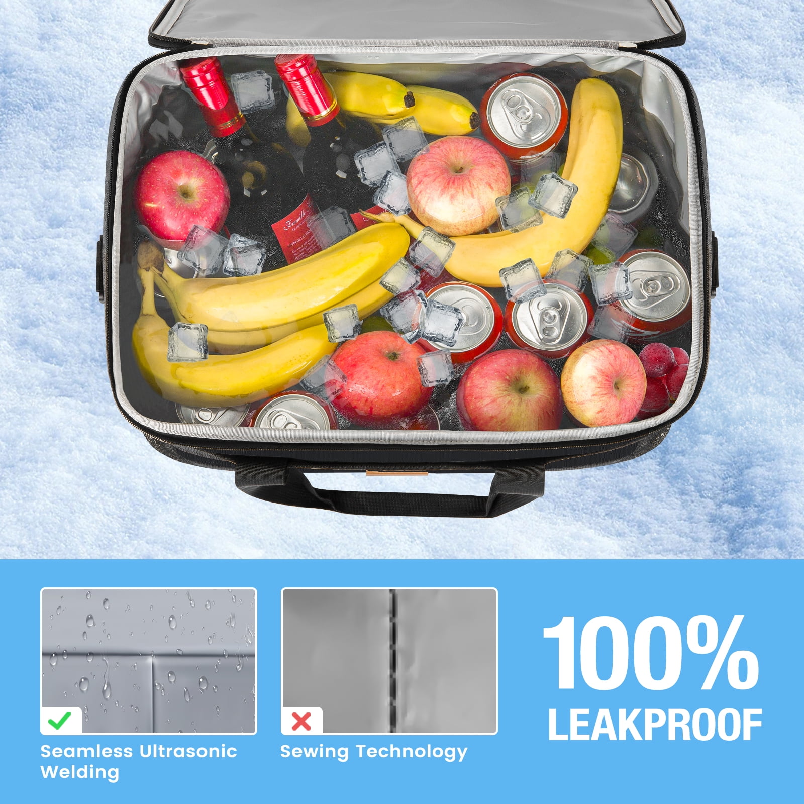 Cshidworld Cooler Bag 48 Cans Collapsible Soft Cooler Large Insulated Soft Sided Cooler Bag, 35L Insulated Bag Portable Ice Chest Box for Lunch Drink Beverage Beach Travel Camping Picnic, Black