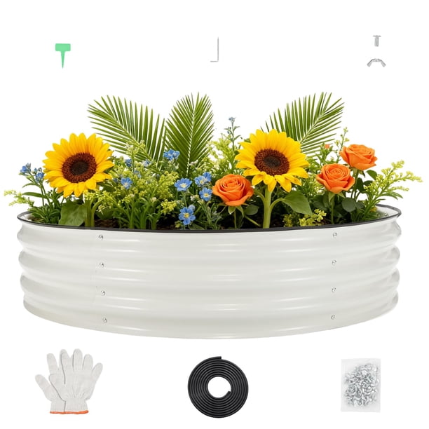 QinaQin Cama de cultivo redonda de acero galvanizado de 4 x 4 x 1 pies, jardinera metálica para exterior ideal para flores, vegetales y huerto elevado