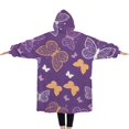 thumbnail image 2 of Oversized Wearable Blanket Hoodie,Purple Orange White Butterfly Pattern Sherpa Blanket Hoodie with Super Pockets,Super Warm Fuzzy Pullover for Women & Men, 2 of 6