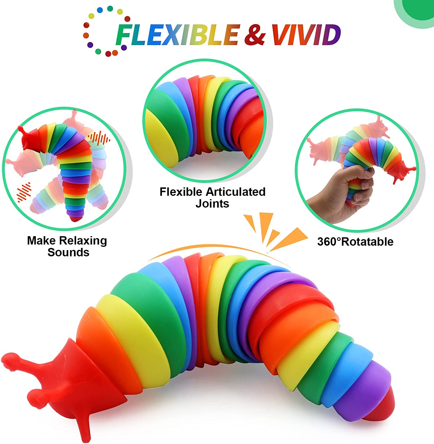 KiddiTouch 4-Pack 3D Articulated Slug Fidget Toys photo 7