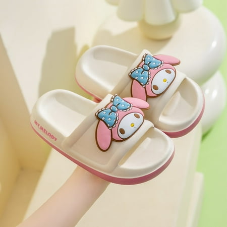 Sanrio Hello Kitty Kuromi Cinnamoroll Children‘s Summer Slippers Cute Cartoon Anti Slip Beach Thick Bottom Straight Slipper