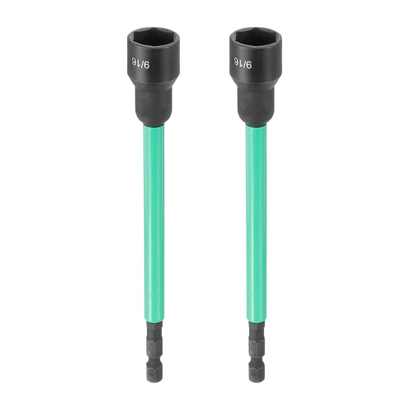 Uxcell 2Pcs Nut Driver Drill Bit 9/16" Socket 1/4" Hex Shank 6" Long