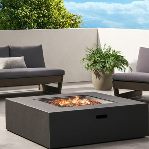Concrete Outdoor Propane Fire Pit Table - 50,000 Ignition Weatherproof Square Propane Gas Fire Table - (Tank cover not included)