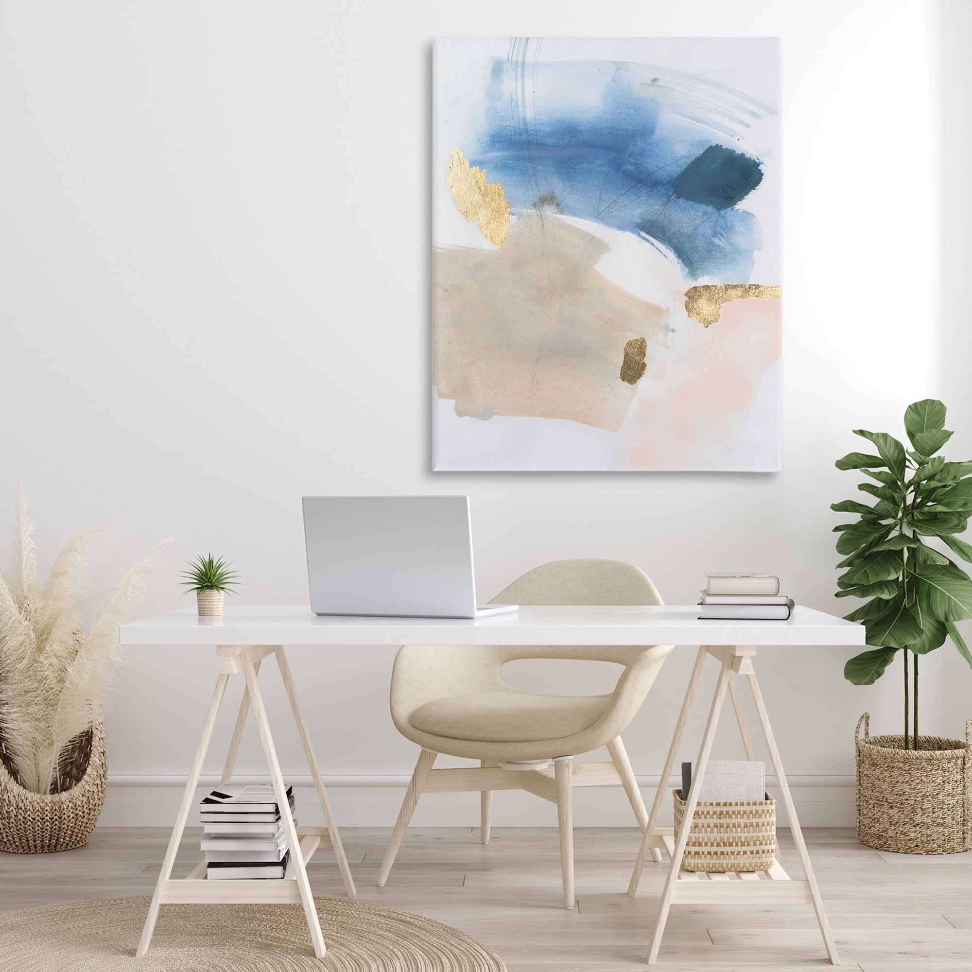 Stupell Industries Soft Ombre with Gold Accents Abstract Painting Gallery Wrapped Canvas Art Print Wall Art, 36 x 48