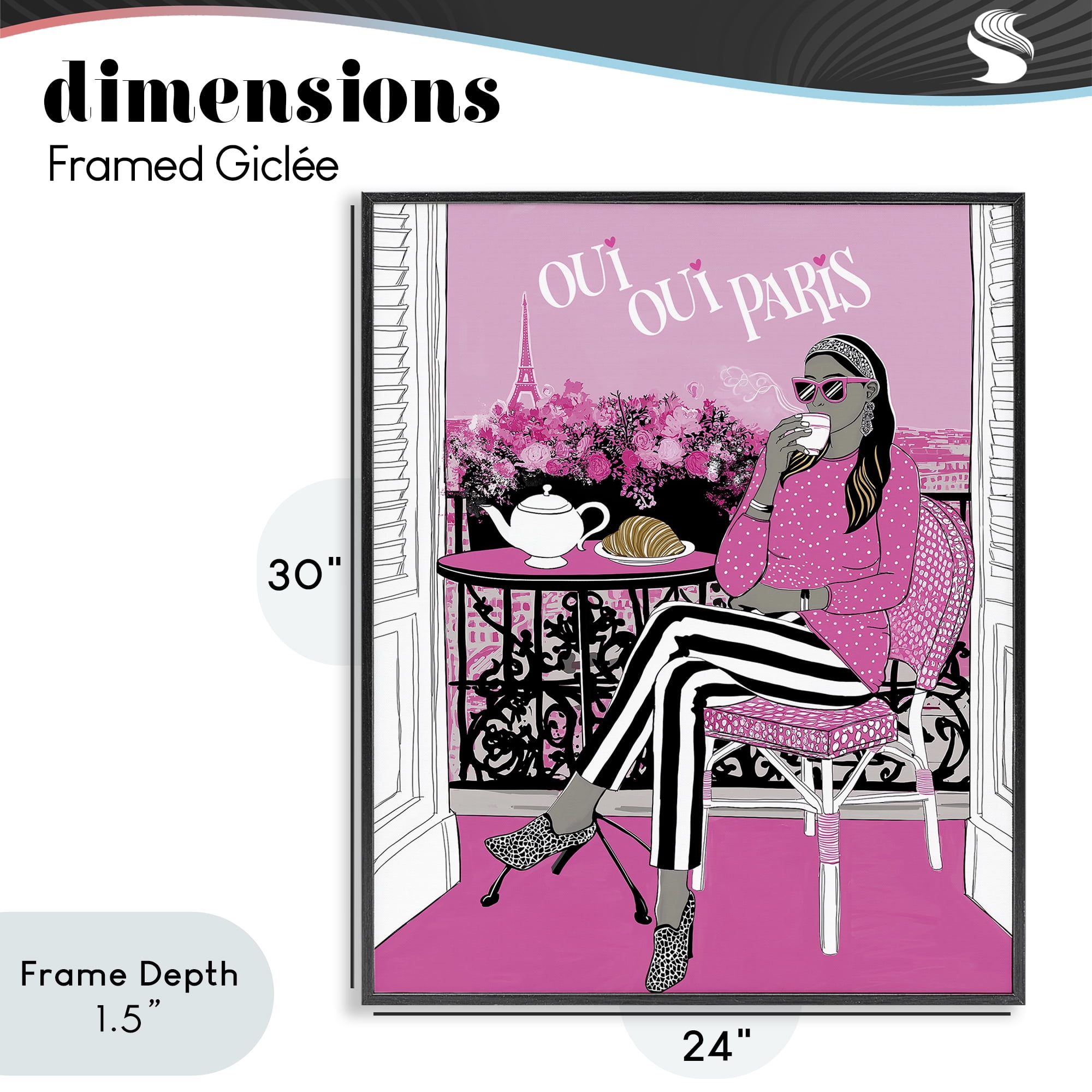 Stupell Industries Oui Oui Parisian Cafe Morning Black Framed Giclee Art, design by Jess Stempel