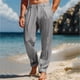 thumbnail image 2 of Pantalones de Cintura Alta de Pierna Ancha para las Mujeres Casual de los Hombres de Color Sólido de Lino Sentir Cordón Pantalones con Botones, Pantalones Largos, 2 of 7