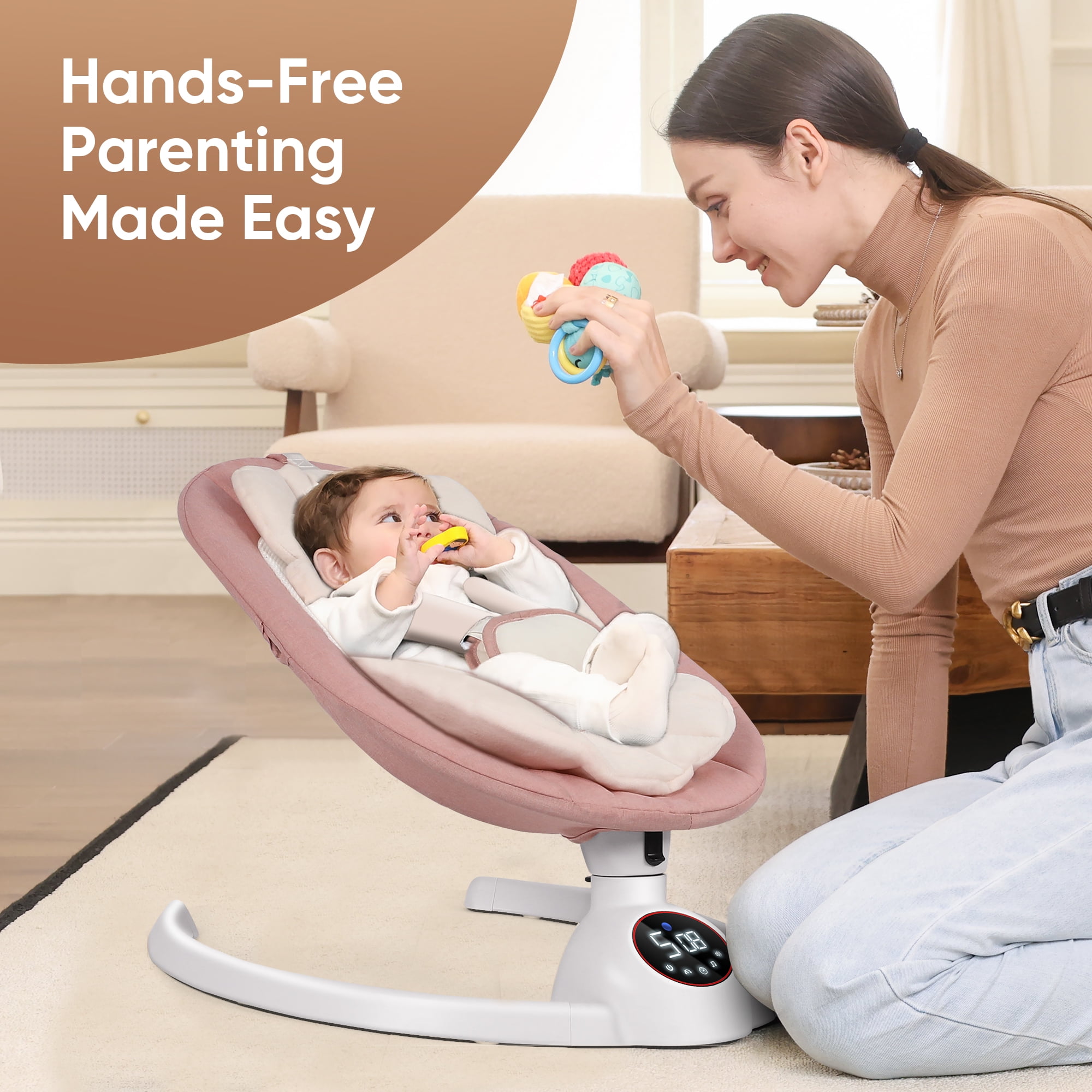 Babyeap Baby Swing for Infants,Bluetooth Control 5-point Harness Newborn Swing,5 Sway Speed,10 Lullabies(Pink)