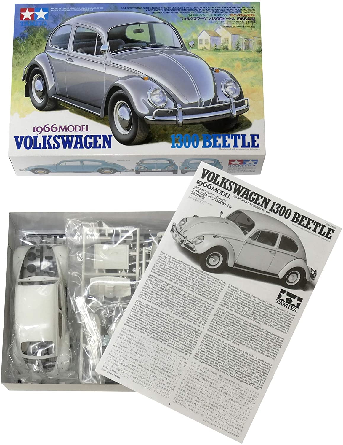 Tamiya TAM24136 1-24 Volkswagen 1300 Beetle 1966 - Car Model Kit