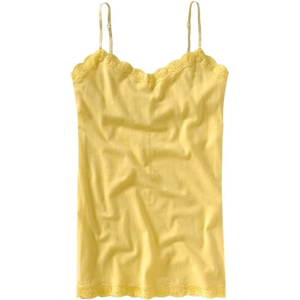Aeropostale Womens Solid Classic Lace Cami Tank Top, Amarillo, Mediano