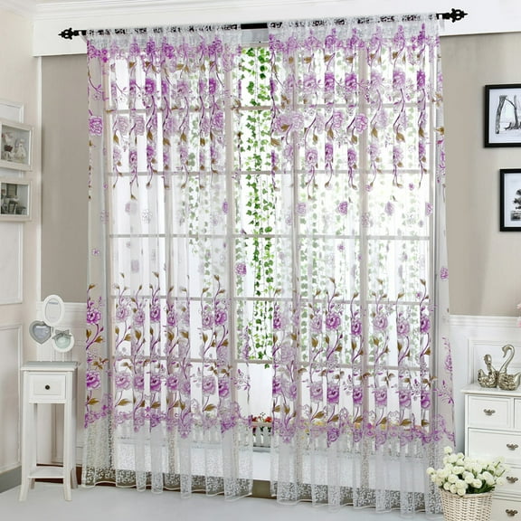 Xhegex Floral Sheer Curtain Peony Flower Print Living Room Curtains, Vintage Rod Pocket Sheer Curtain for Bedroom, 37.4"(W) x 77.1" (L) Long, 1Pack, Purple