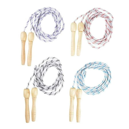 Jump Rope for Kids - Pack of 2 Assorted Color Adjustable Playing Rope in Woven Nylon and Wooden Grips - Ideal for Crossfit Equipment, School Supplies,