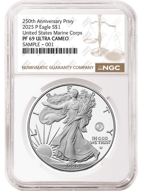 2025 P Silver Eagle Marine 250th Anniversary Privy NGC PF69 Brown