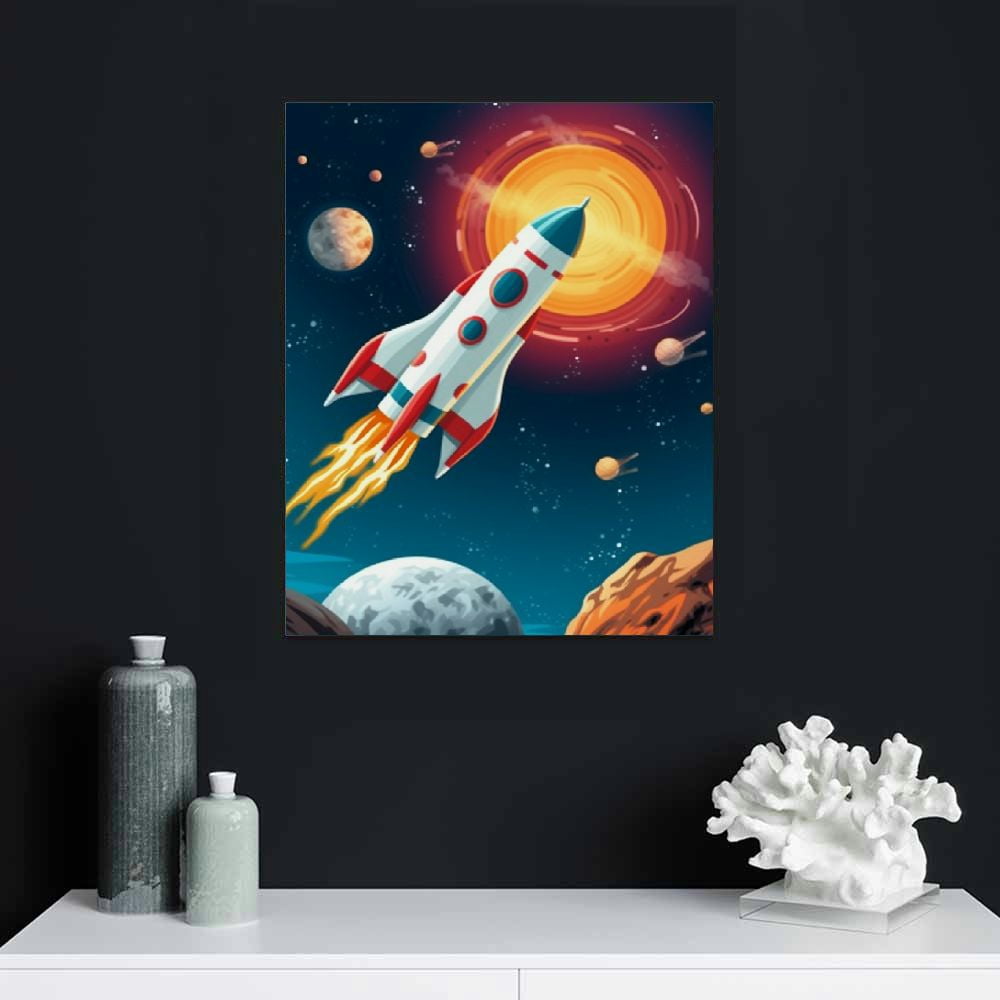 JEUXUS  Outer Space Dinosaur Room Decor,Solar System Stars Wall Canvas Poster,Planet Astronaut Art Print,Rocket Decor for Boys Room Toddler Kids Room Classroom Space Decor