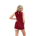 thumbnail image 3 of Womens Ruffle Neck Tank Tops Shirred Frill Dot Sleeveless Blouse Shirts Wine red XL, 3 of 8