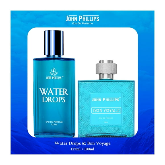 John Phillips Eau De Perfume Combo Gift Set For Men & Women Pack Of 2 | Water Drops 125ml, 4.2 Fl.oz. + Bon Voyage 100ml, 3.4 Fl.oz. | Skin Friendly | With Floral, Cinnamon & Aquatic Notes