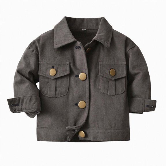 KPOPLK Kids Boy Utility Jacket Fall Long Sleeve Solid Color Shirt Button Down Soft Coat for Teen Boys Back to School Clothing Size 18-24 Months,Brown