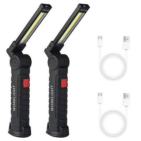 

LED Work Light COB Rechargeable Magnetic Work Lights 360°Rotate and 5 Lighting Modes Portable Handy Flashlight Inspection Light for Car Repair Household and Emergency Use 2 Pack-Large
