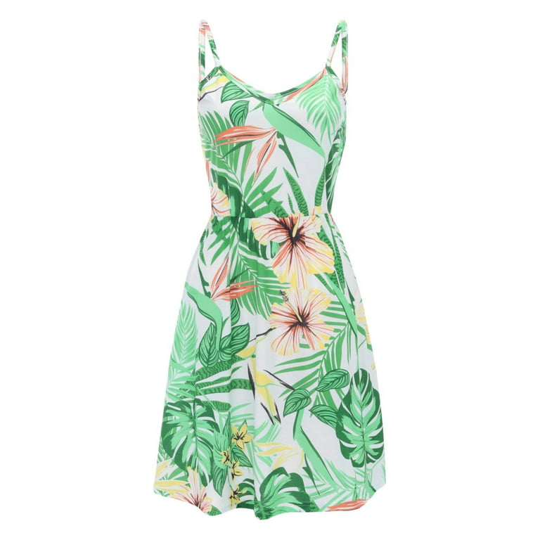Summer Dresses For Women 2022 Womens Summer Dress Slim Fit Leaf Print  Ruffle Hem Casual Sling Mini Dress