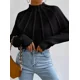 thumbnail image 3 of Suéter de punto suelto de color sólido con cuello alto de Bornladies para mujer, suéter de manga larga con base de murciélago para otoño e invierno, jersey cálido para mujer, 3 of 6