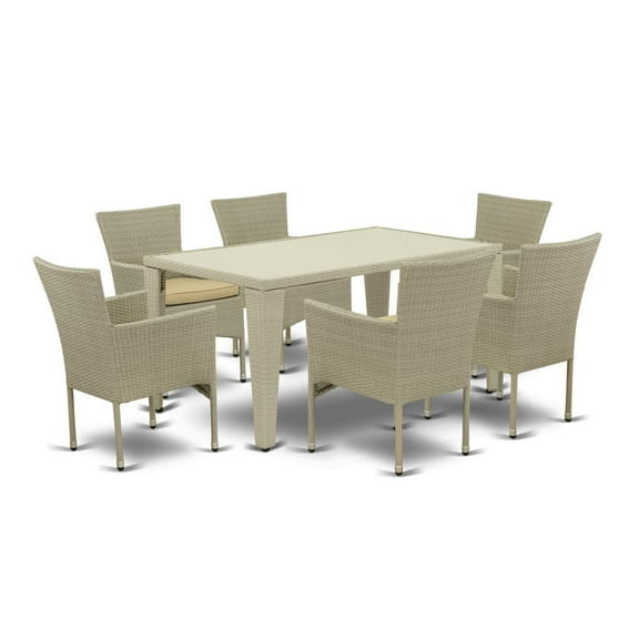 East West Furniture Wicker Patio Set Natural Linen, GUBK7-03A