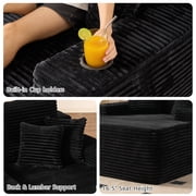 Ovios 67 Oversized Chaise Lounge Chair Indoor Cloud Plush Corduroy Floor Sofa Bed Deep Seat No Assembly Couch with Cup Holders for Living Room, Black