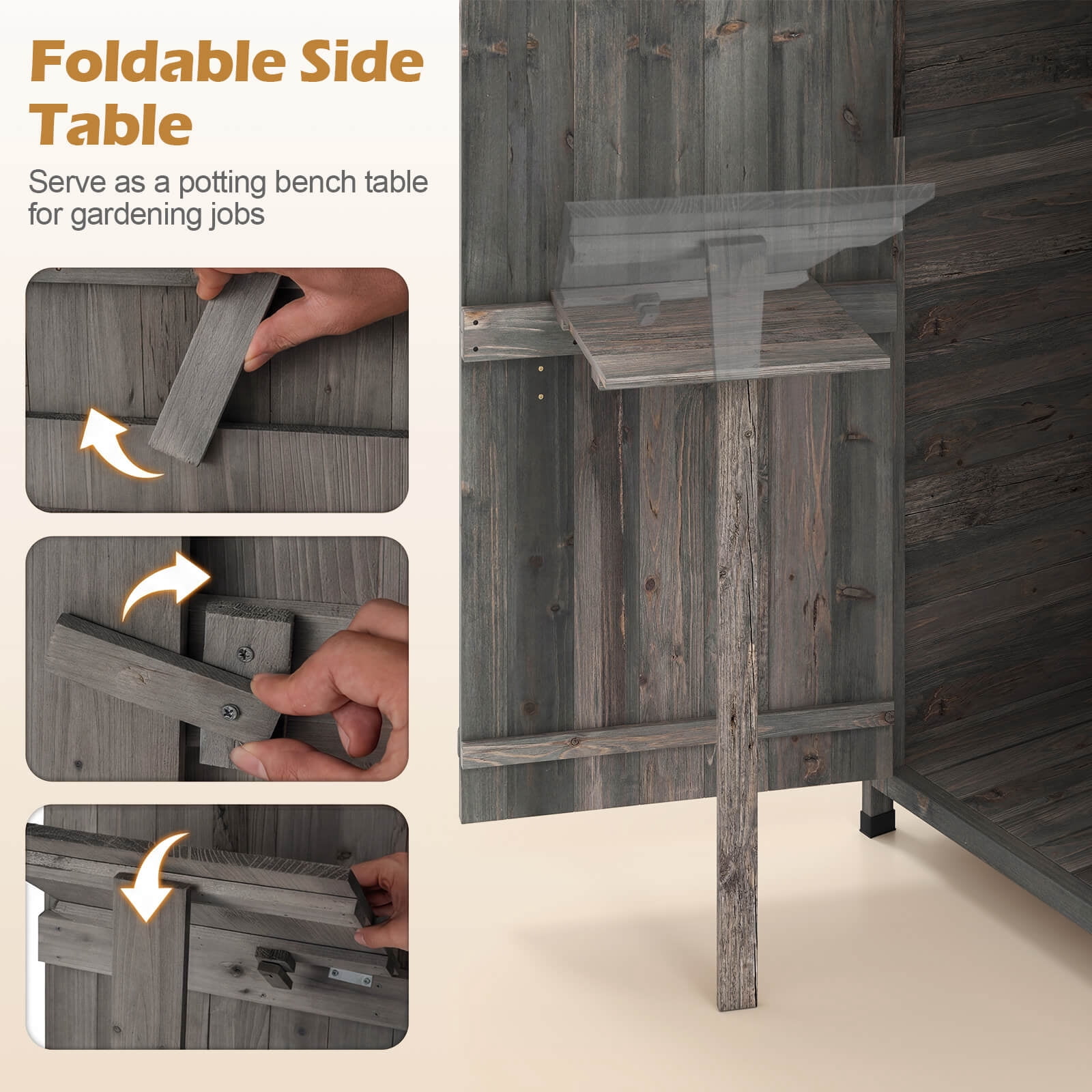 Costway Wood Garden Storage Shed with Lockable Barn Door, Removable Shelves for Patio Gray