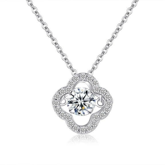 Timorina 0.5CT Moissanite Clover Hollow Necklace Pendant in 18K White Gold over Silver