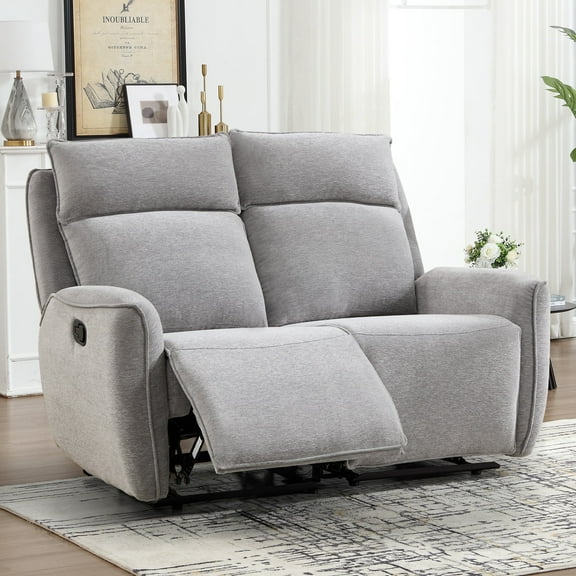 Bonzy Home Fabric Manual Loveseat Recliner with Center Console, Hidden Storage & Cup Holders — Dual Manual Reclining Sofa for Living Room & Meeting Room