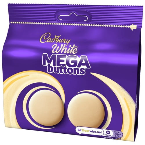 Cadbury White Mega Buttons Chocolate Bag 192g, British Import (Pack of 3)