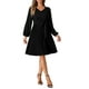 thumbnail image 2 of Vestido plisado INSPIRE CHIC para mujeres con escote en V, cintura con lazo, por encima de la rodilla, de manga larga, elegante y en línea A, 2 of 6