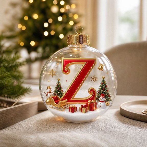 Luoshdecor Christmas Ornaments Ball Initial,Capital Letter with Mini Xmas Tree,Red Berries & Gift Box Design Hanging Pendant Ideal Gift for Friends,Z