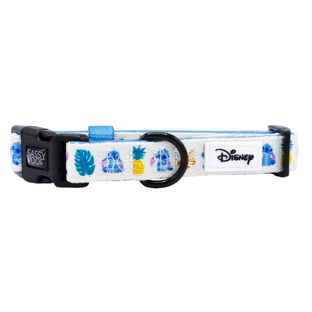 Lilo & Stitch - Sassy Woof Comfort Dog Collar with Disney's Stitch Ohana, Medium, White