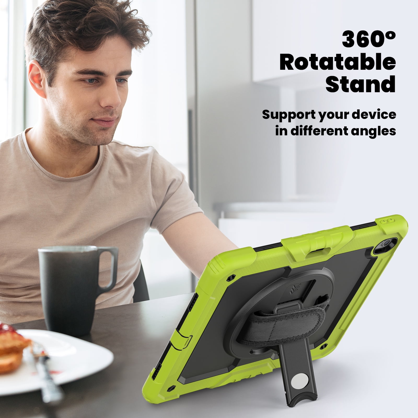 Allytechgroup iPad Pro 13 2024 Case with Screen Protector / Shoulder Strap/ Pencil Holder, Heavy Duty Shockproof Rugged Handle Kickstand Bumper Case Cover for Apple iPad Pro 13 Inch 2024 M4,Green
